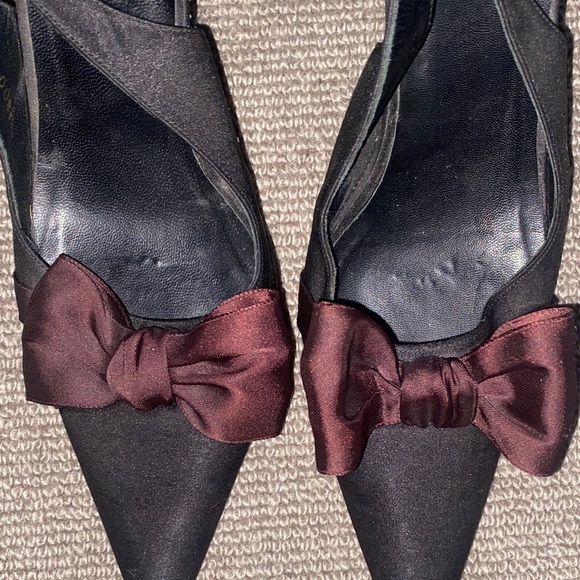 LK Bennett Elegant Black and Burgundy Satin Bow Slingback Heels sz 38.5 - Picture 10 of 15
